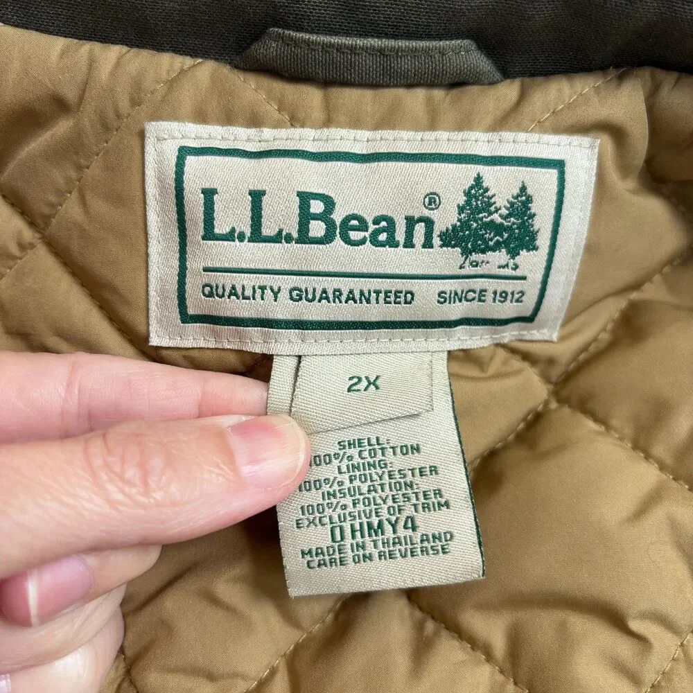 LL Bean Field Barn Chore Hunting Jacket Women's 2X Green Quilted Canvas Corduroy